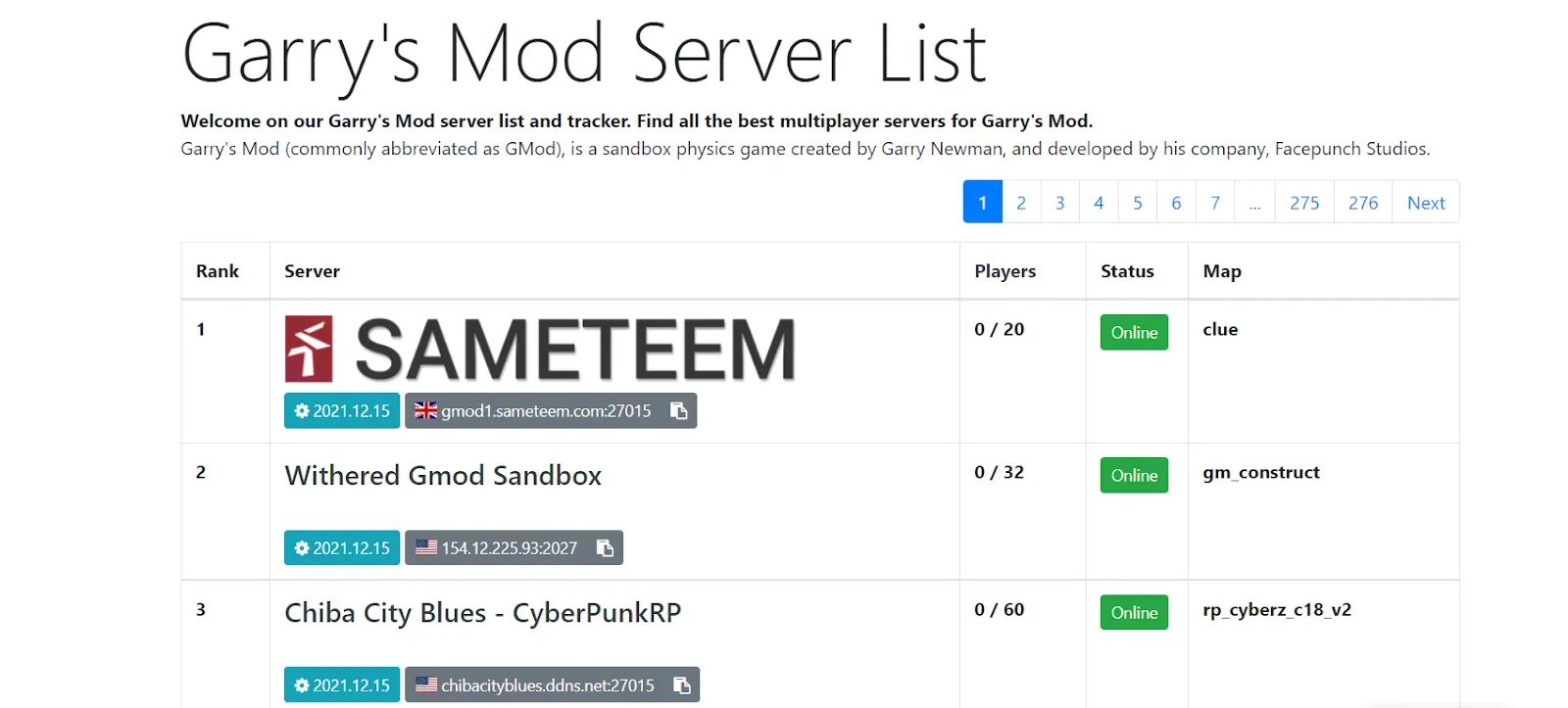Garry's Mod server list