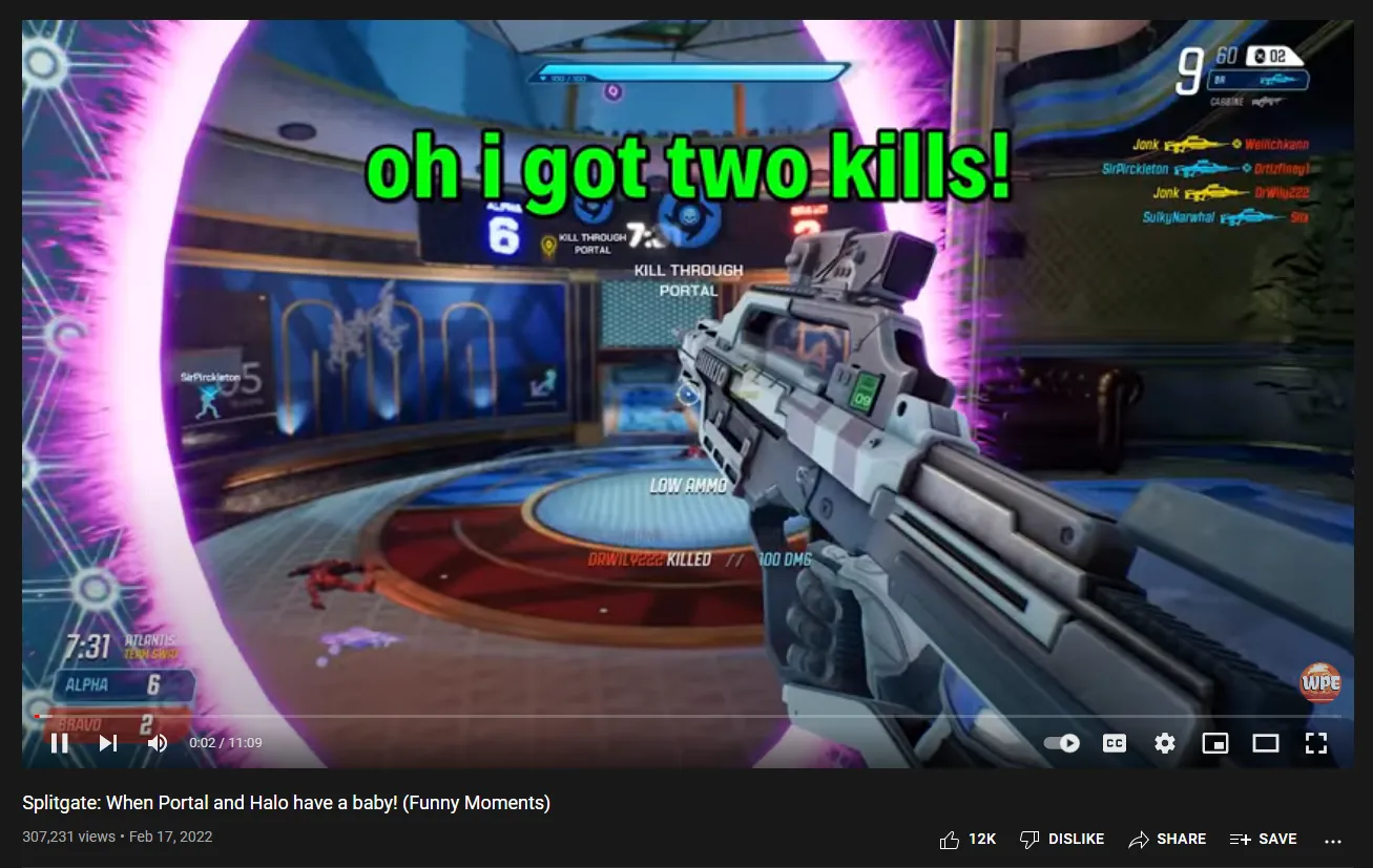 An example of a popular Splitgate video.