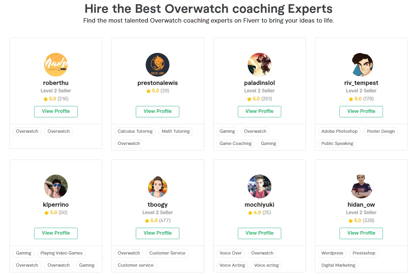 Top-rated Overwatch coaching gigs on Fiverr.
