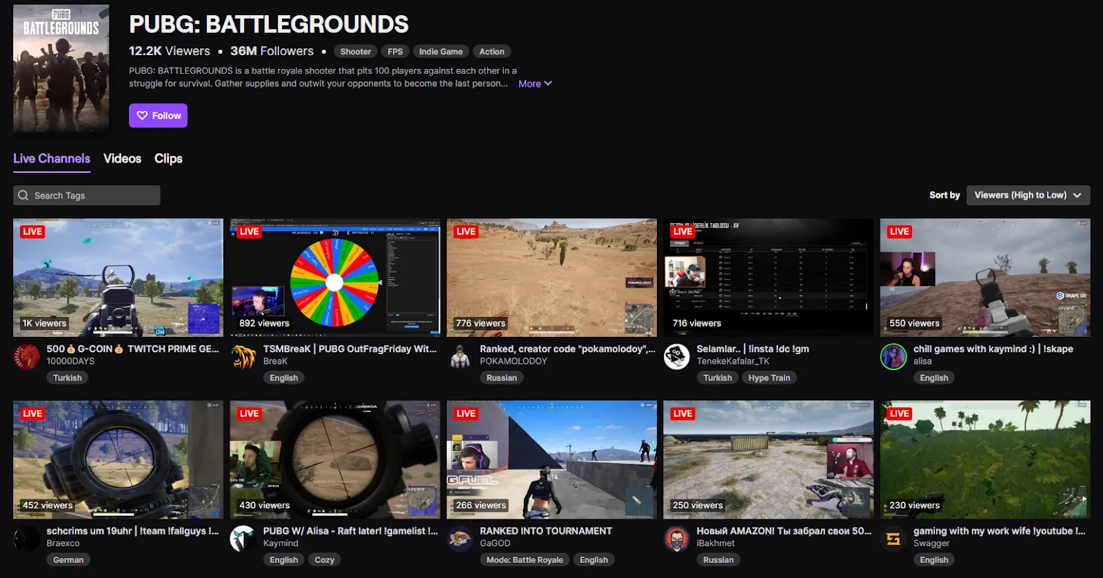 PUBG has a mind blowing 36 million followers on Twitch!