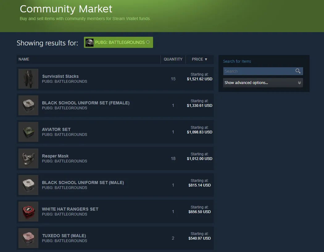 A list of the most expensive PUBG items on Steam Marketplace.