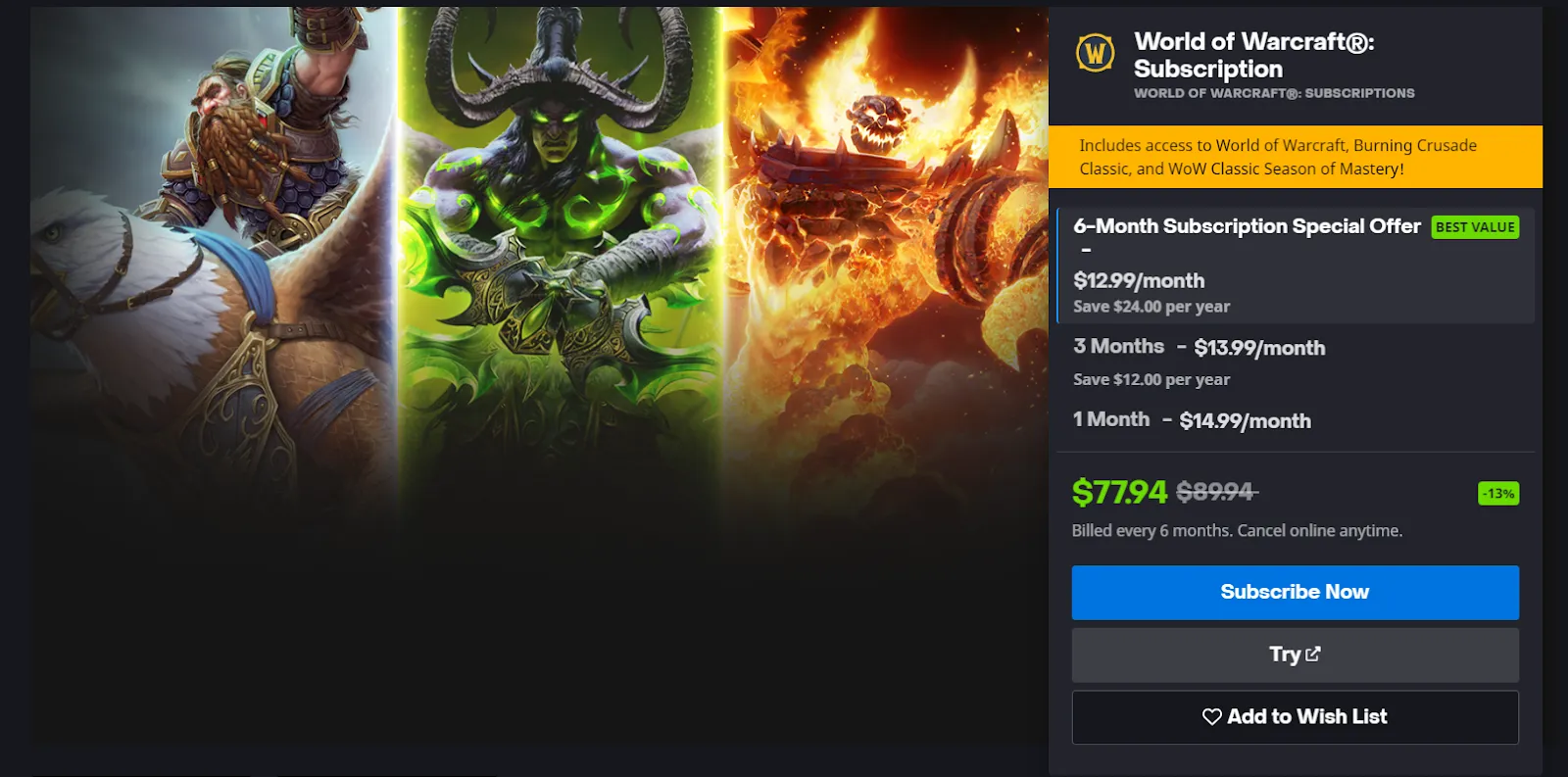 Buying subscription on Blizzard's website is not the only way to buy it.