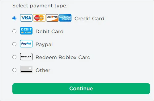 Some of the most used payment methods in Roblox.
