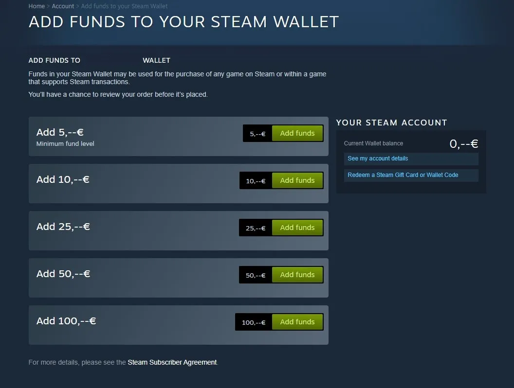 Adding Funds to Steam Wallet