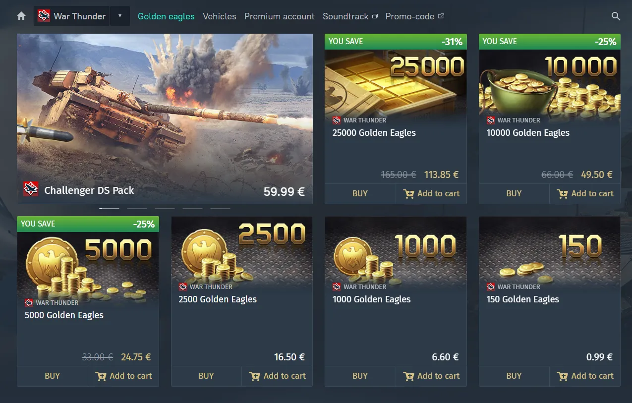 You can also get a premium account, premium vehicles, and much more on the Gaijin.Net store.