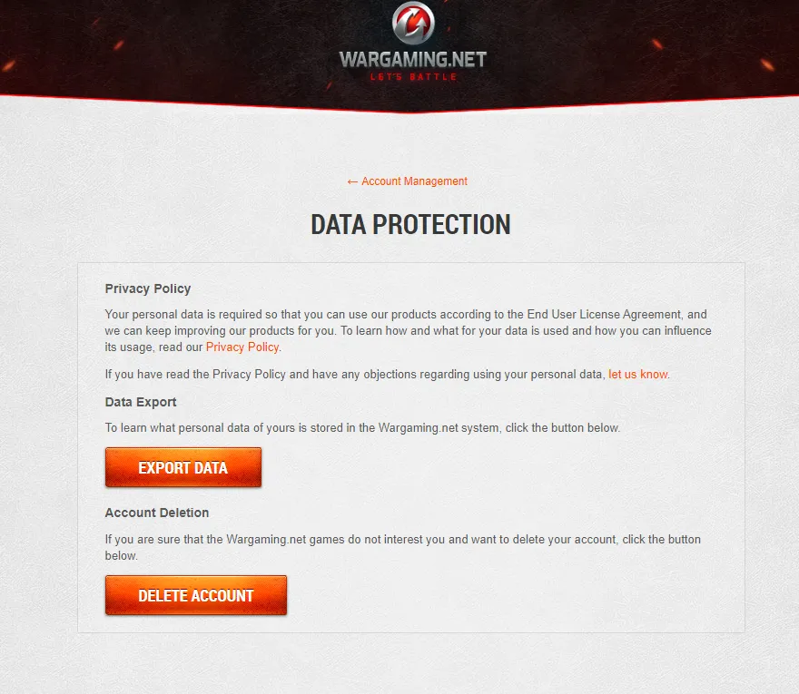 Wargaming.net Data Protection Page
