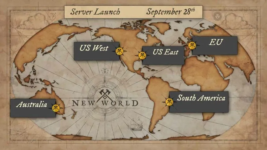 Locations of New World game servers
