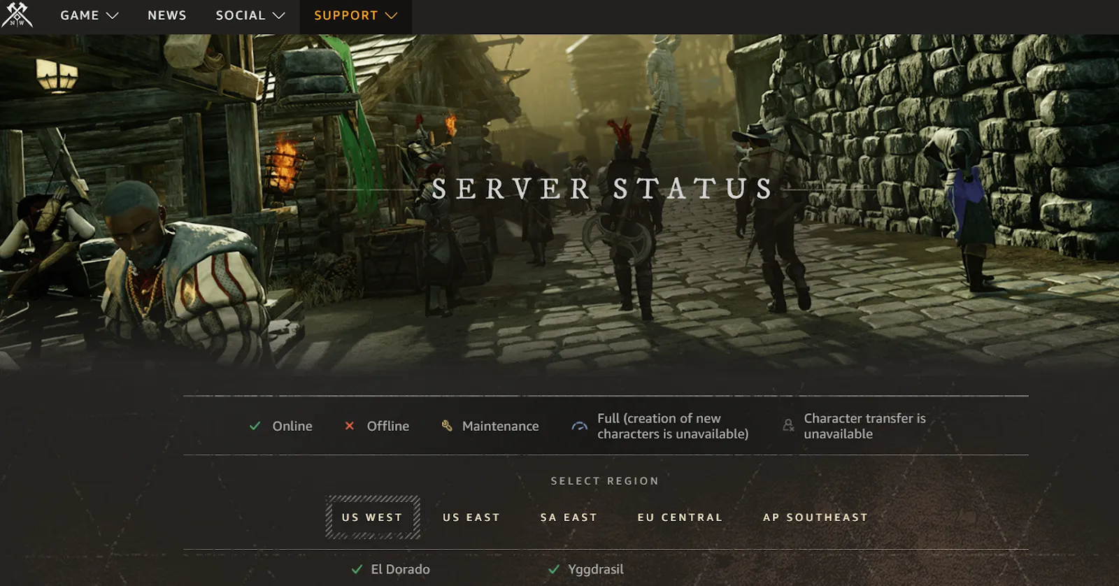 How to check server status for New World