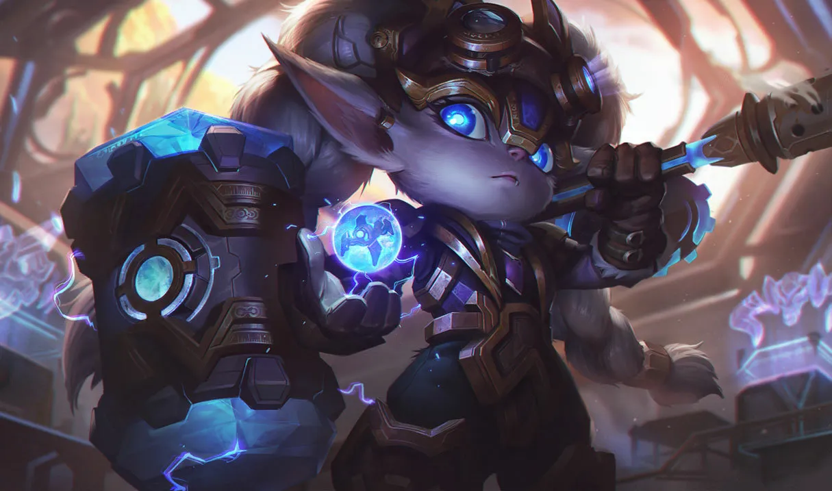 Hextech Poppy equipped with Hextech crystals and augmented to look more machine-like.