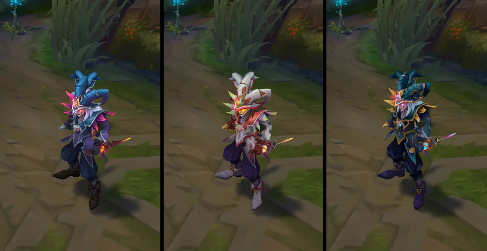 Arcanist Shaco in different designs.