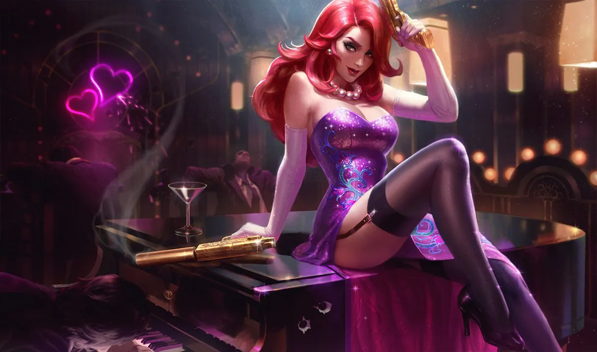 Miss Fortune wearing an eye-catching night gown inside the casino.