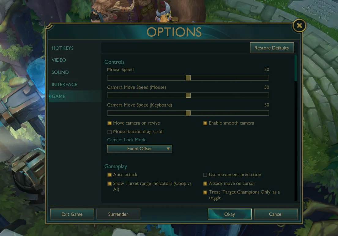 League of Legends Settings Page featuring Game