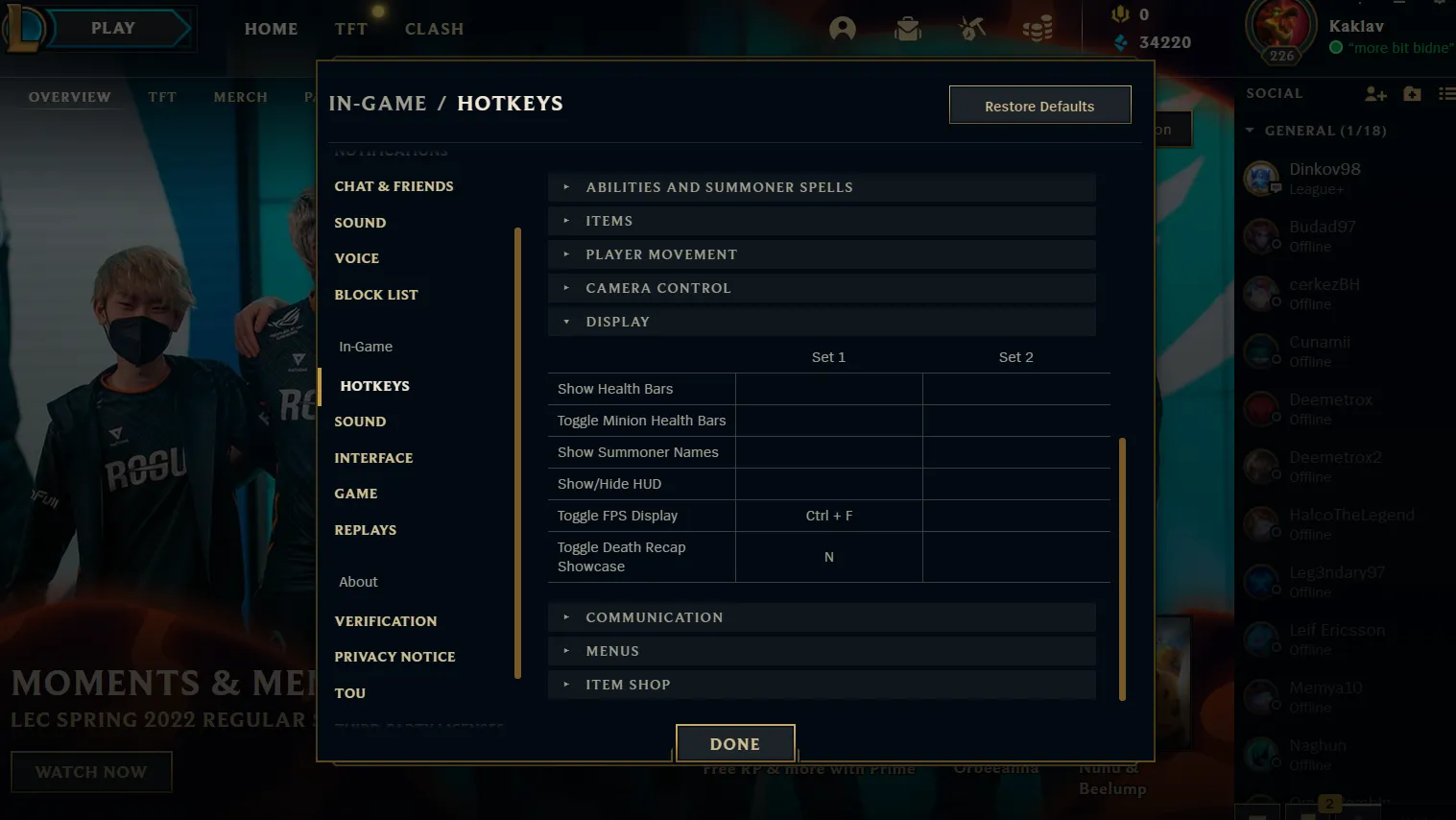 League of Legends - FPS and Ping toggle
