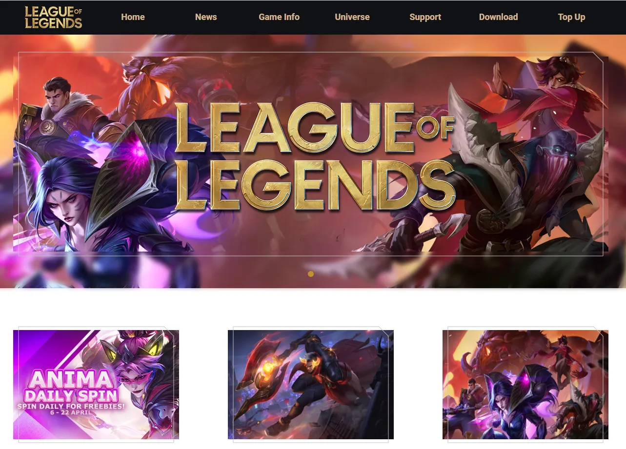 Homepage featuring game events and news.