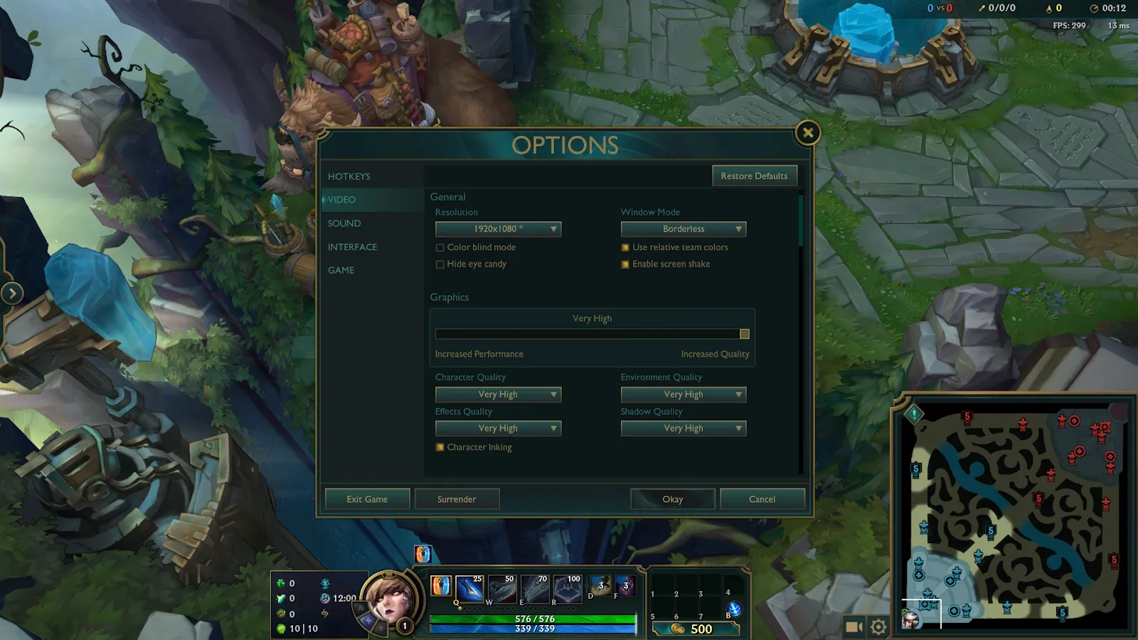 Settings that show the quality of graphics.
