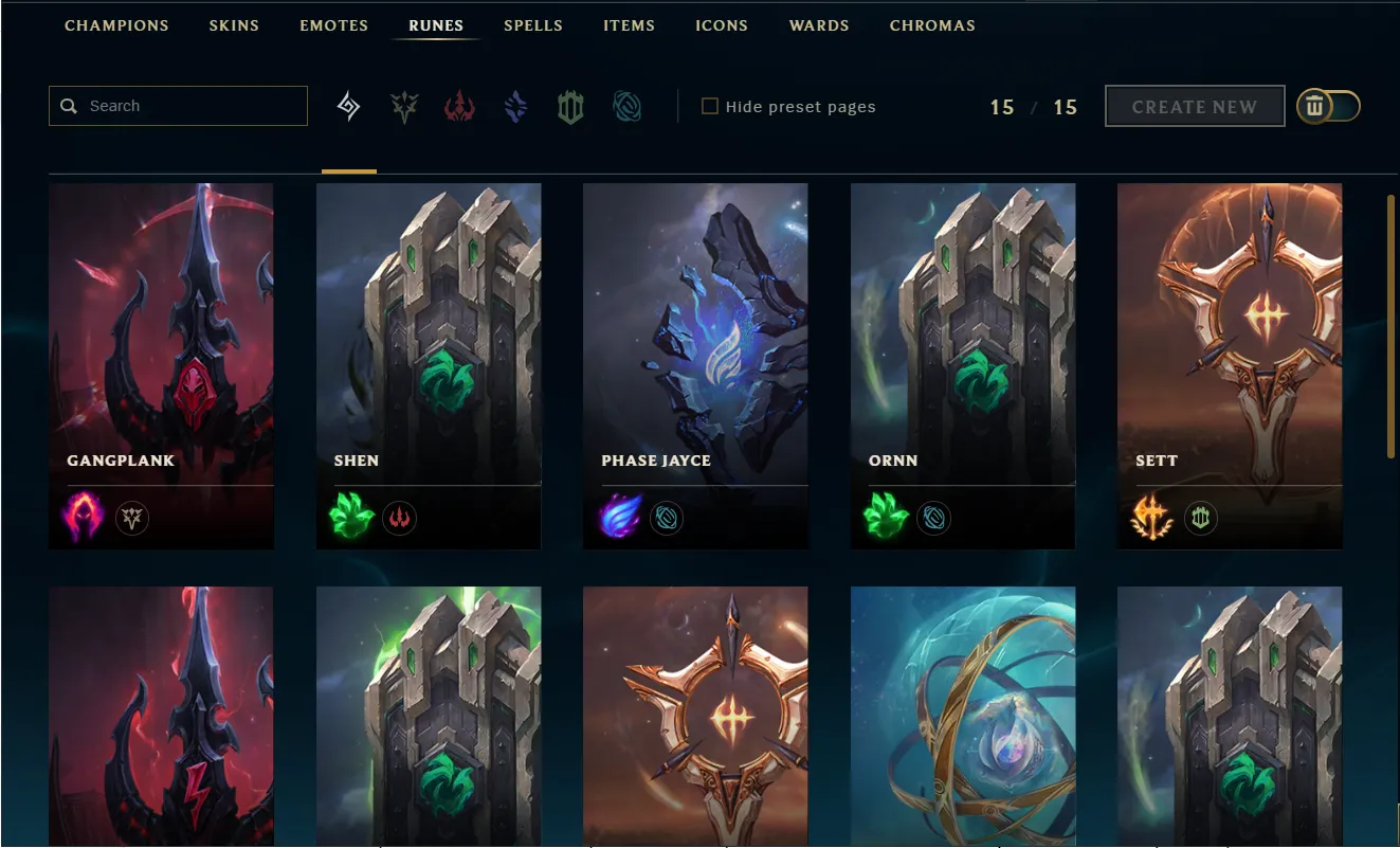 A collection of customized runes.
