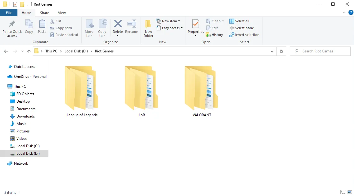 Riot Games folder containing all their games.