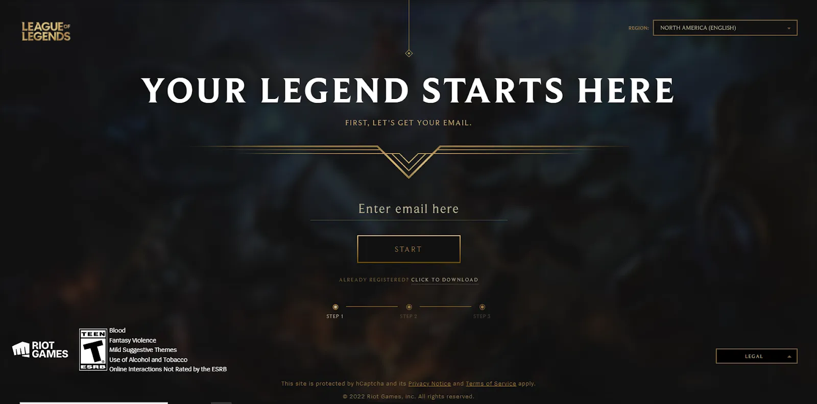 Site Where Players Enter Email to Create a New Account in LoL
