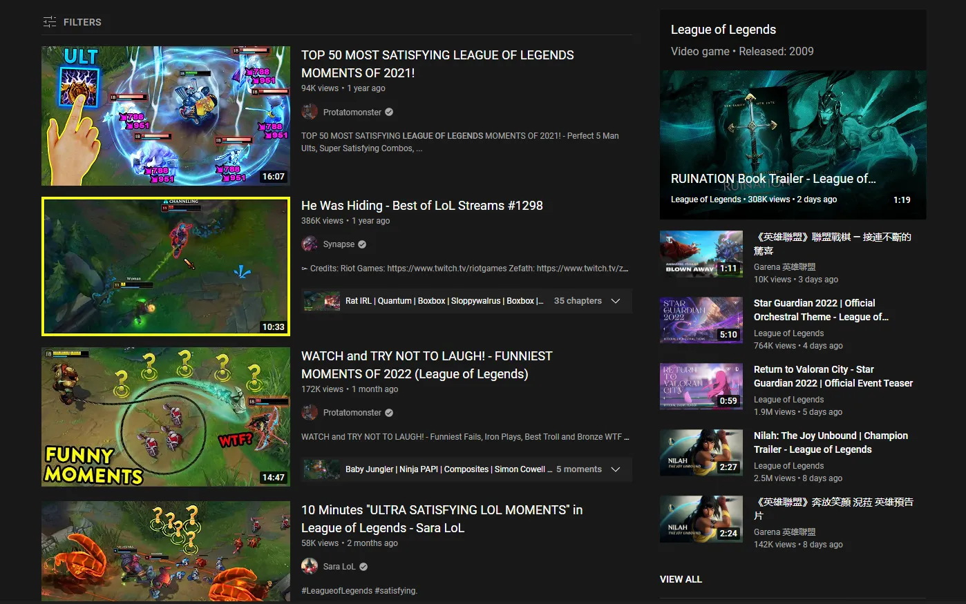 League Of Legends is one of the most searched games on YouTube.