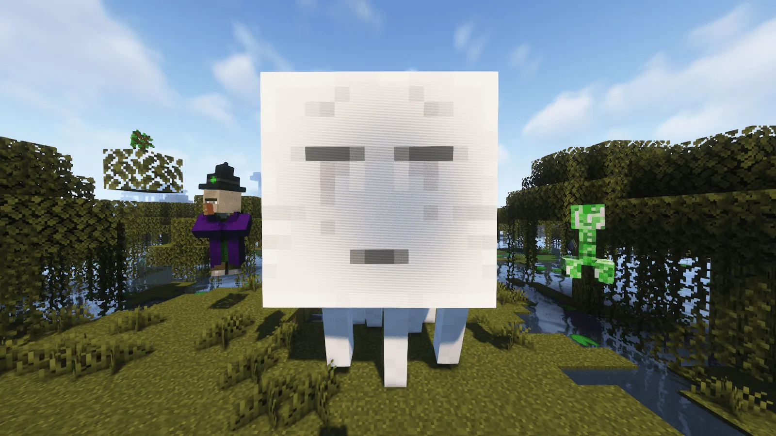 witch, ghast, and creeper