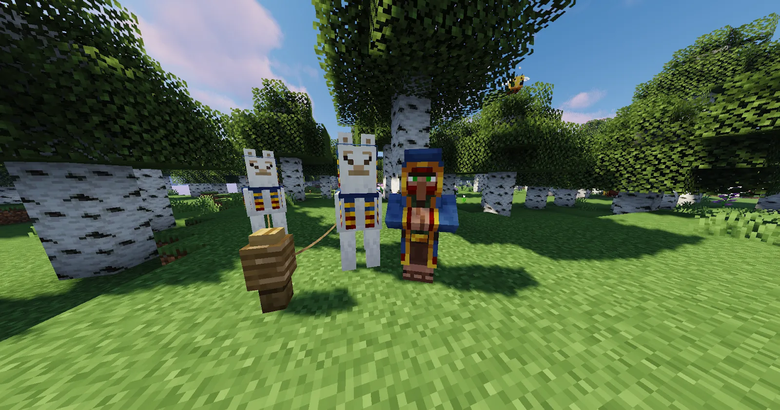 Wandering trader and his pair of Minecraft Llamas