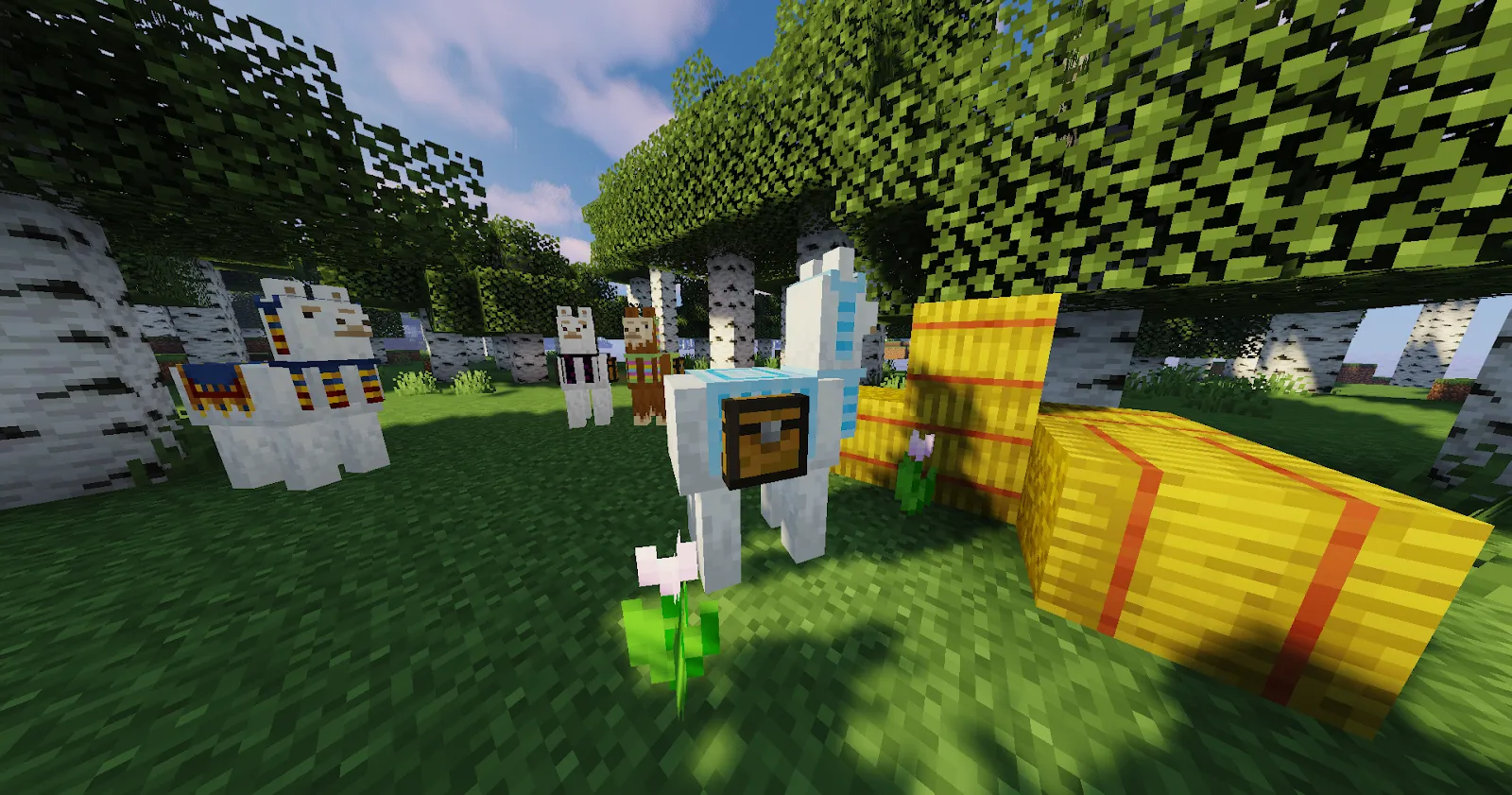 Minecraft Llama wearing Cyan carpet equipped with storage chest