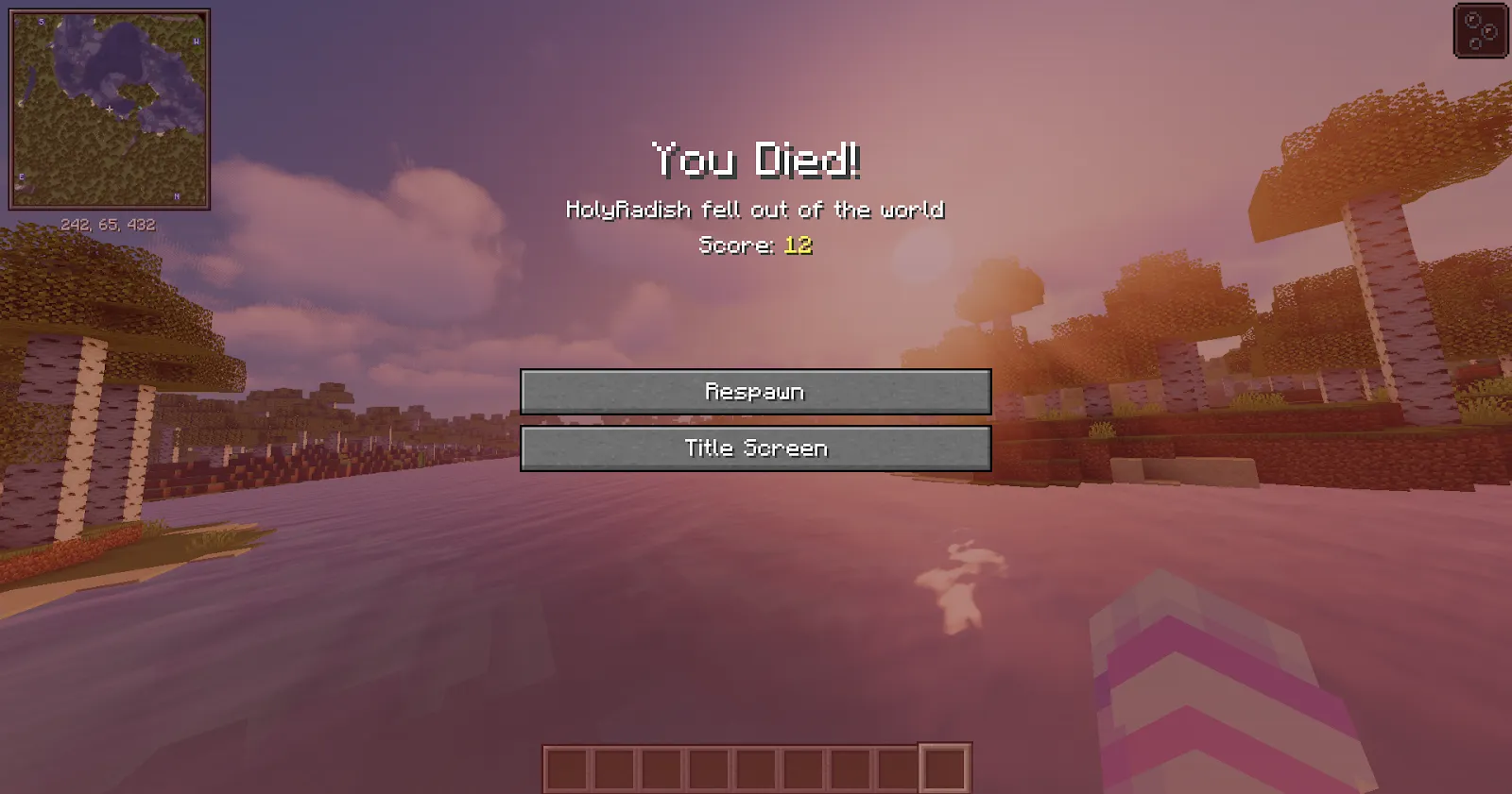 Minecraft 'You Died' screen