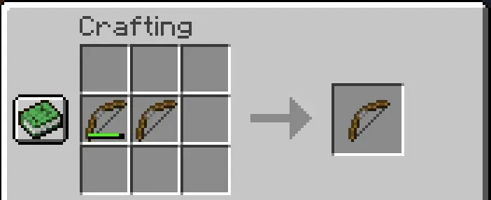 A bow being repaired using another bow in a crafting table