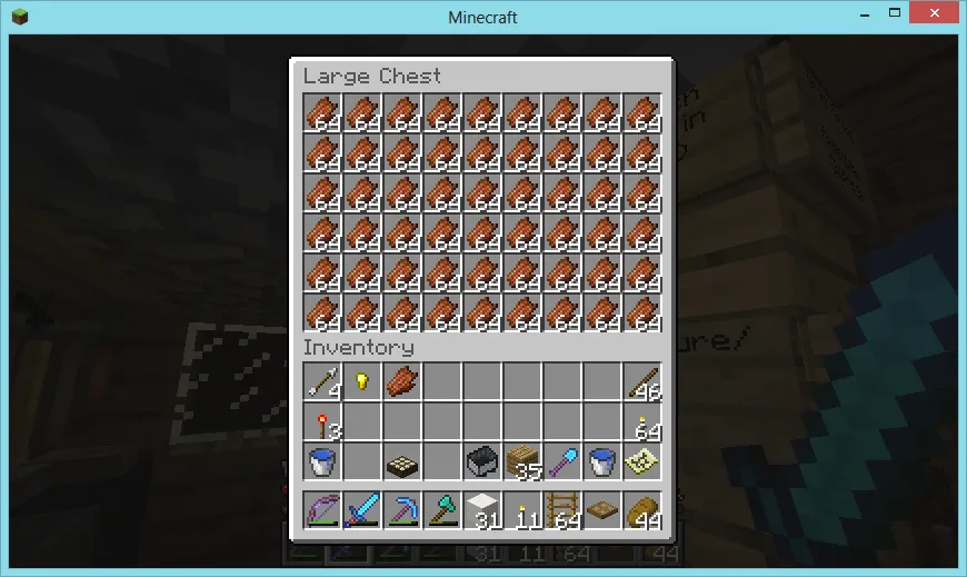 Image showing a player inventory in Minecraft full of rotten flesh.