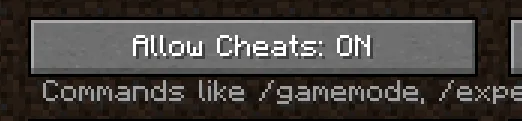 'Allow Cheats' button in Minecraft