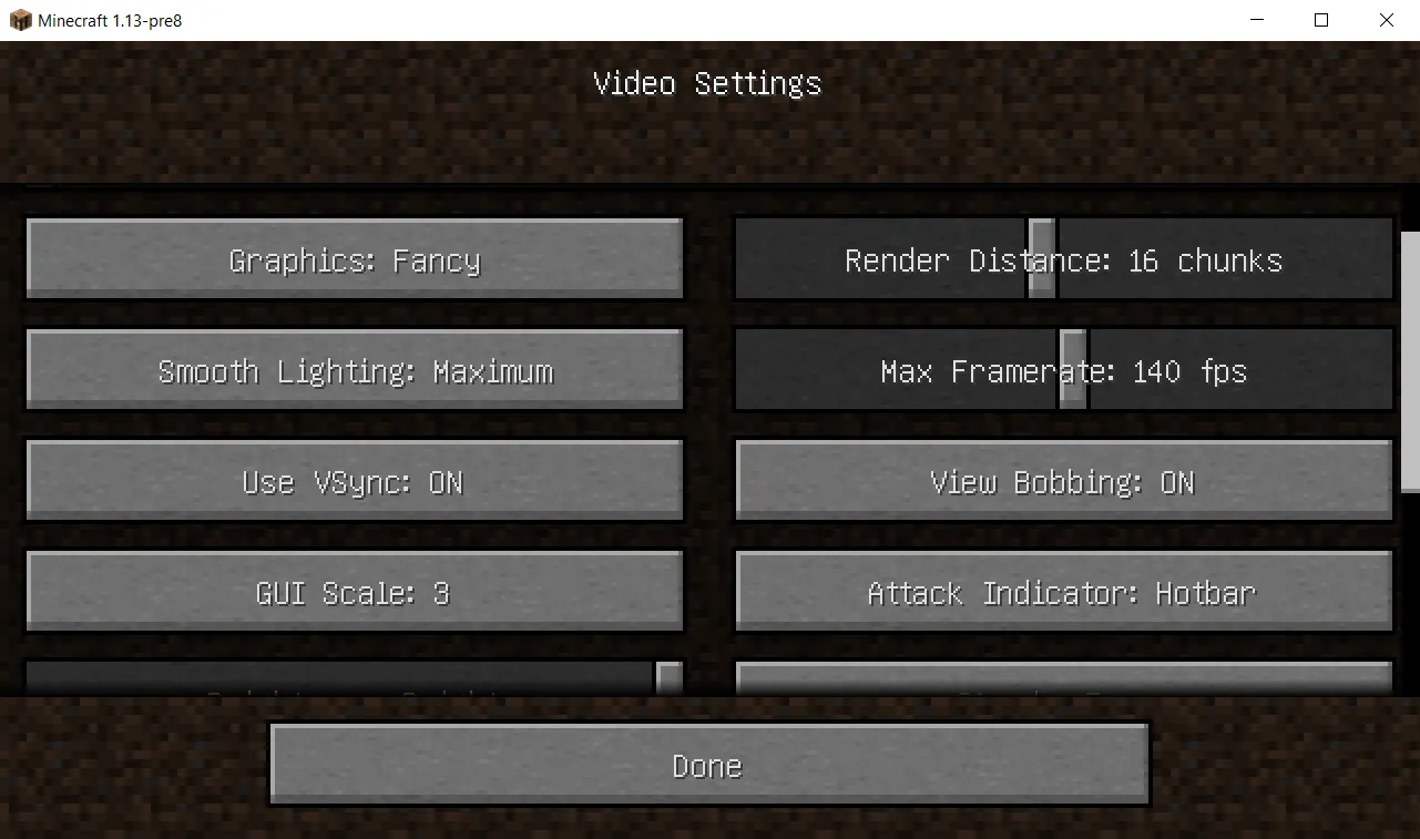Image showing some Video Settings in Minecraft