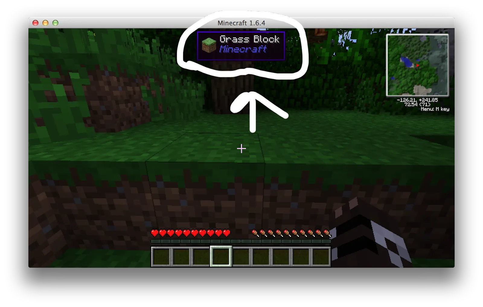 Image showing the health, food and inventory bars in-game in Minecraft