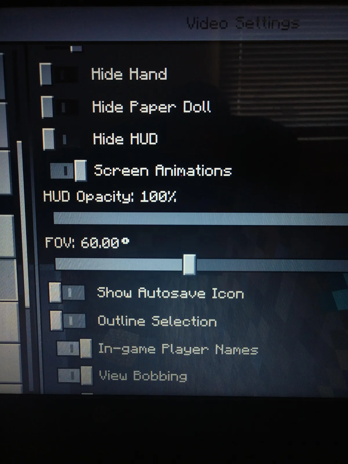 Image showing some video settings related to the toolbar.