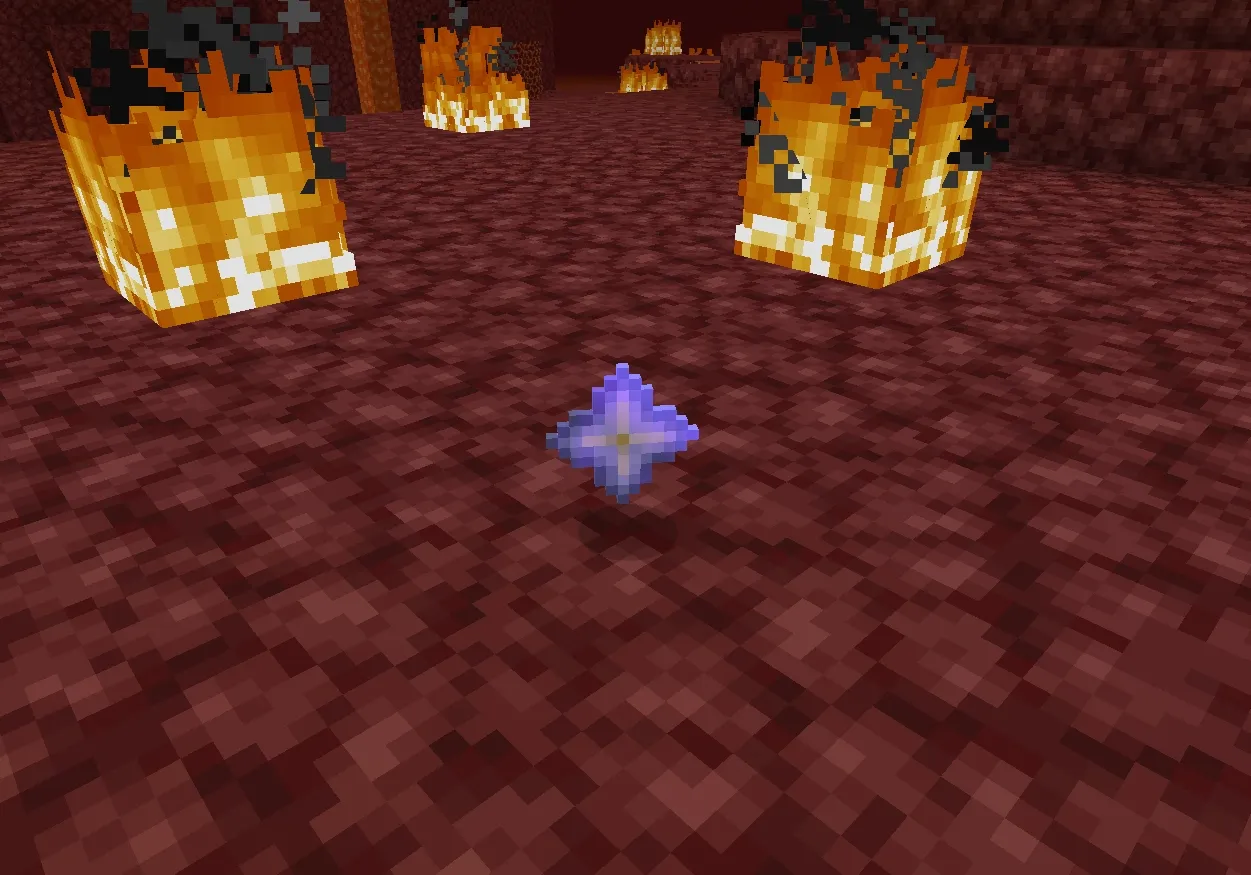 Image showing a Nether Start in Minecraft surrounded by fires