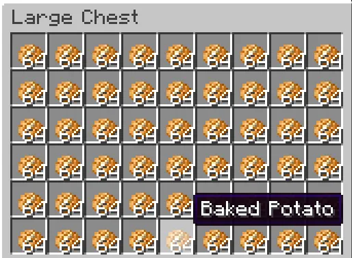 An Image of a chest in Minecraft full of baked potatoes
