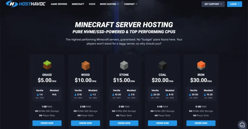An example of Minecraft server hosting website.