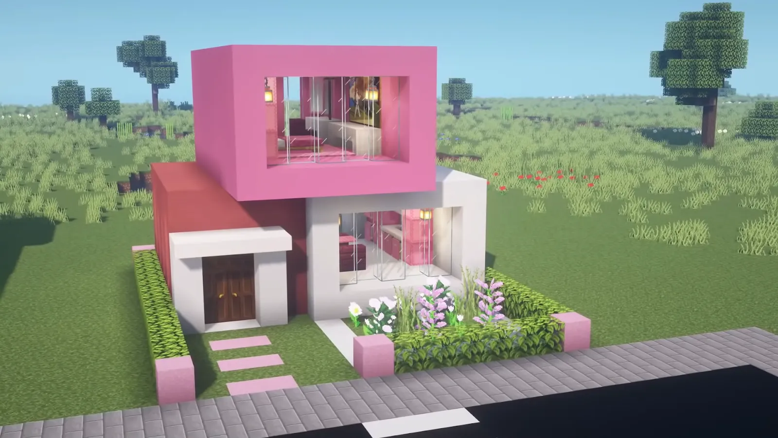 Easy Pink Modern House in Minecraft