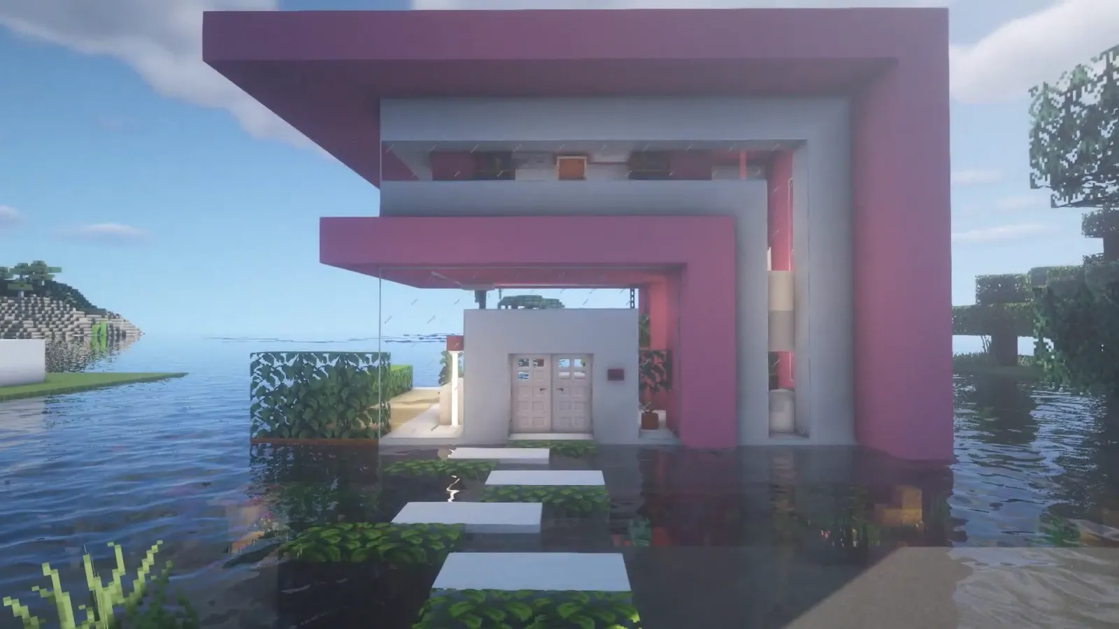 Pink Waterfront House in Minecraft