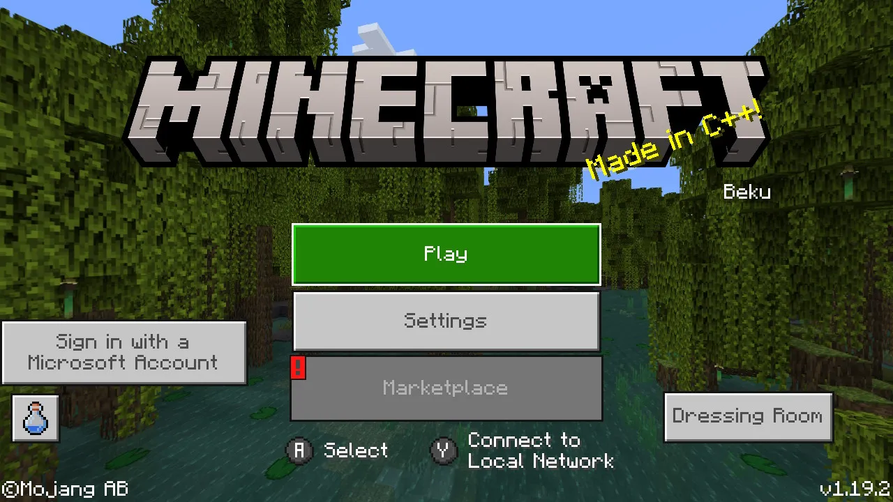 Image of the start screen in Minecraft