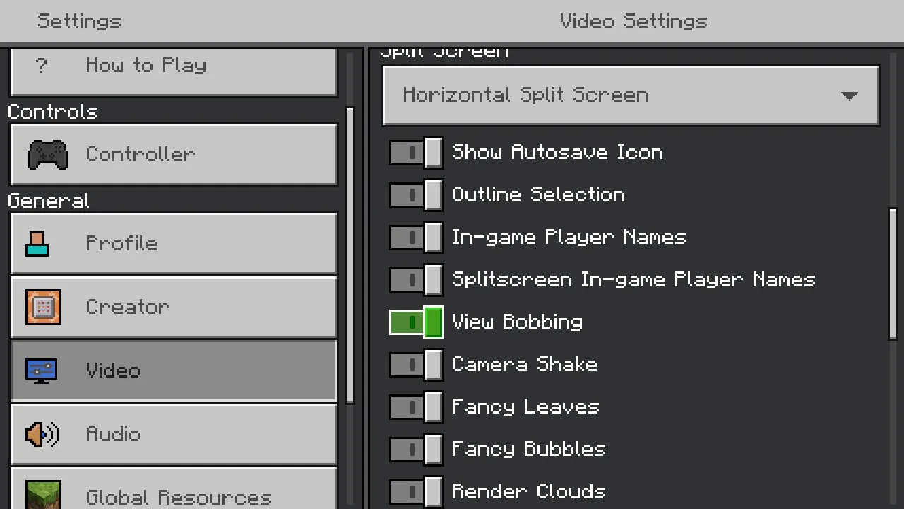 Picture showing the video settings in Minecraft