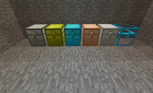 Image of 6 chests of different materials in Minecraft