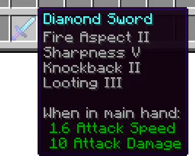 Image of an enchanted diamond sword in Minecraft