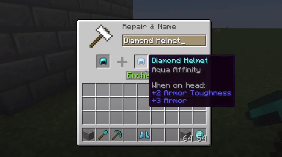 An image showing a helmet with the aqua affinity enchantment