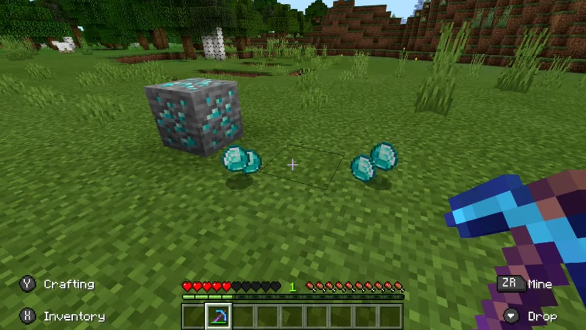 Image of several diamonds being dropped in Minecraft