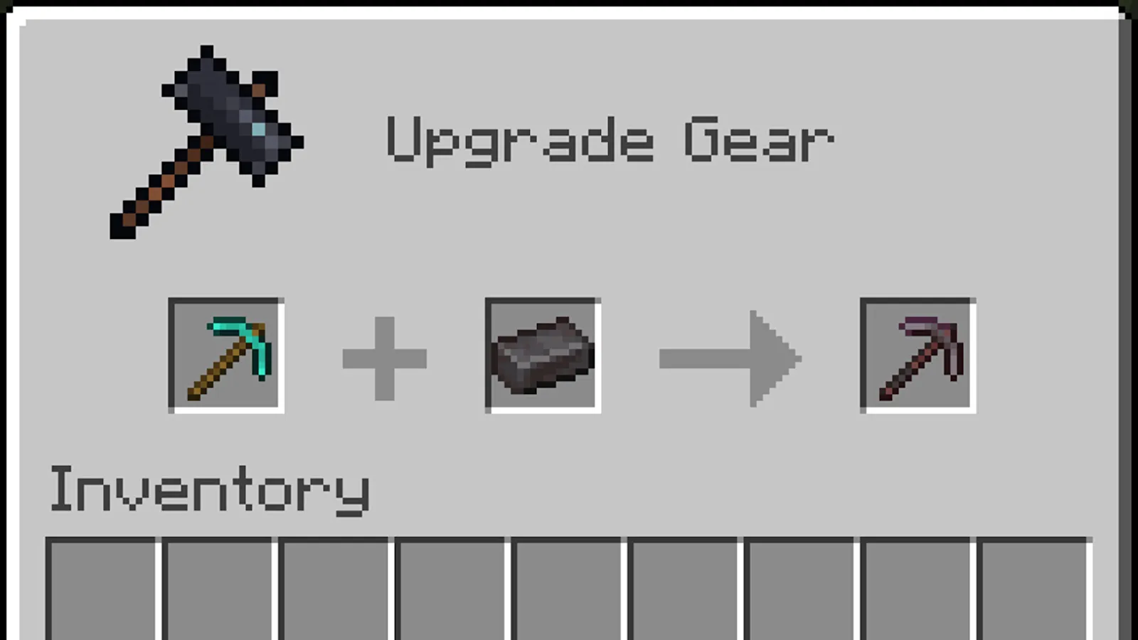 An image of a diamond pickaxe being upgraded to netherite in Minecraft