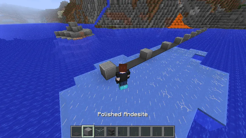 An image of a player walking on ice blocks in Minecraft