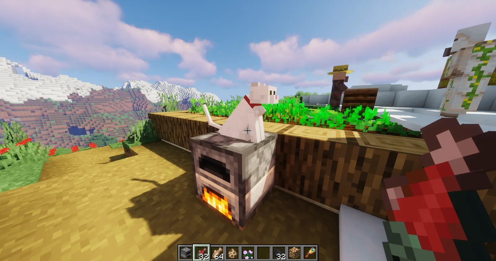 Tamed Minecraft Cat sitting on furnace