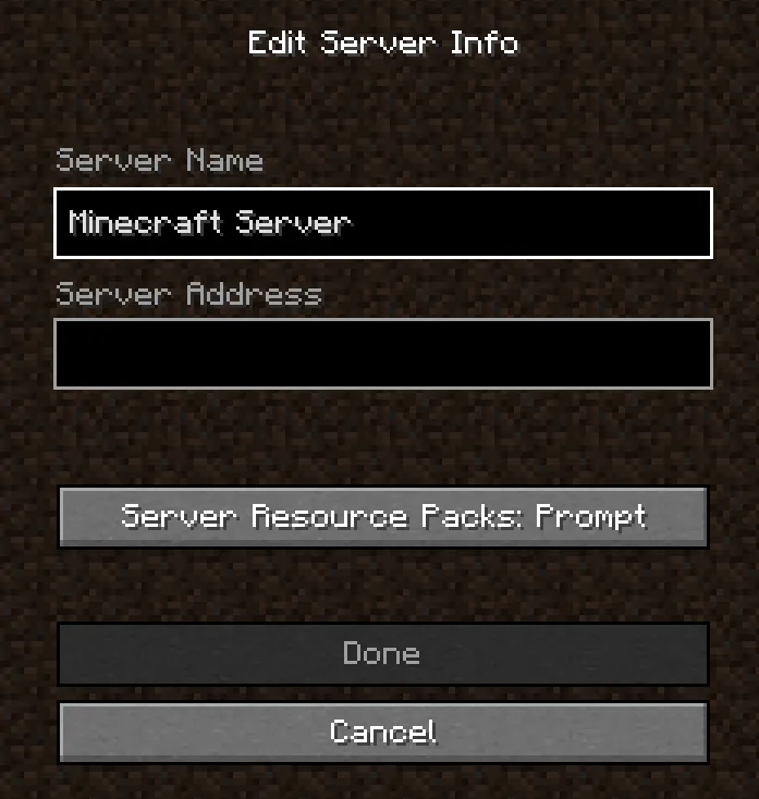 Minecraft Java Add Server Menu