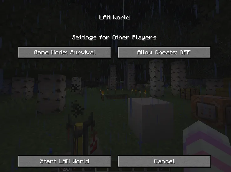 Minecraft Java Edition LAN World settings Menu