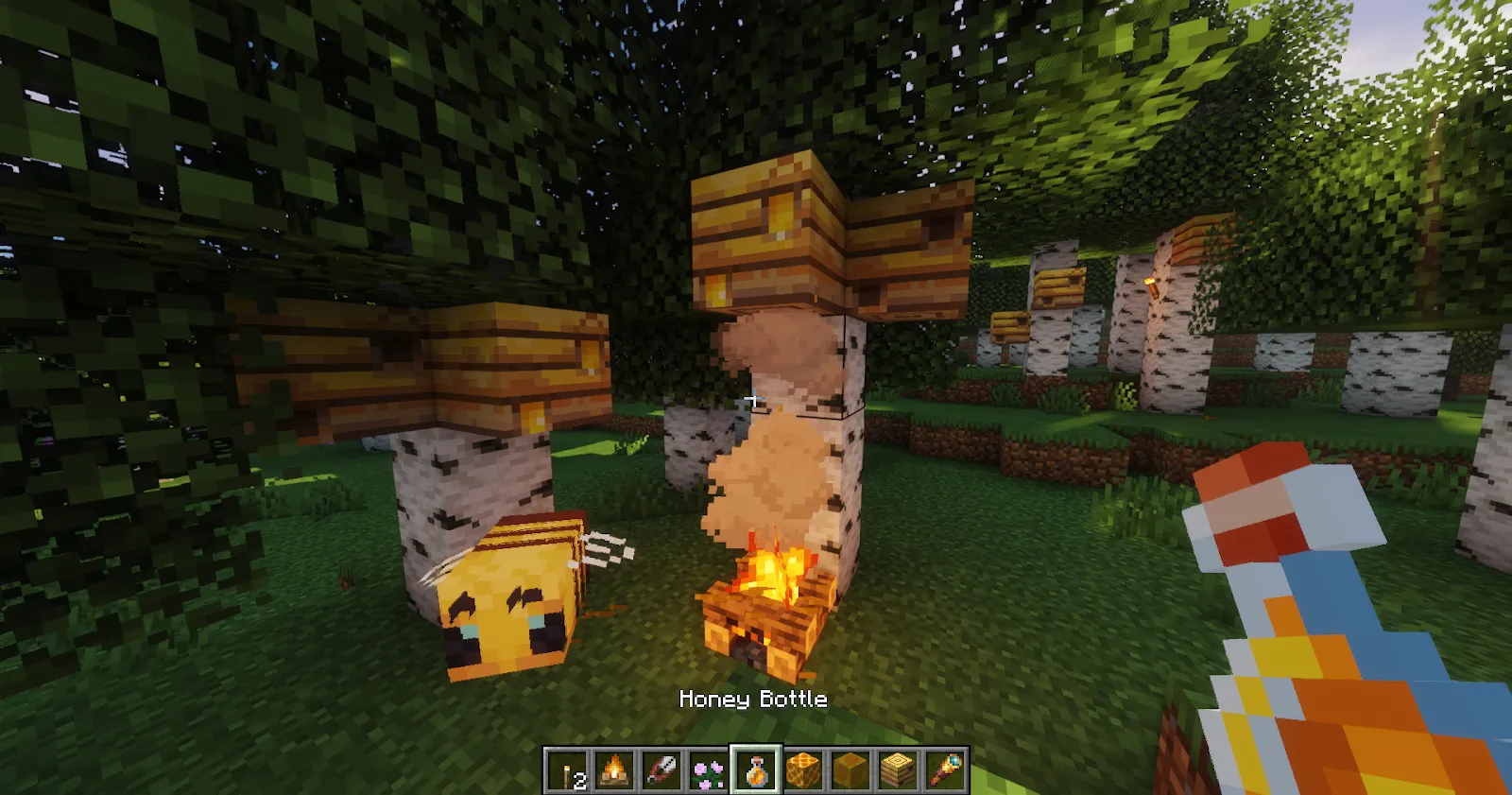 Collecting honey in Minecraft